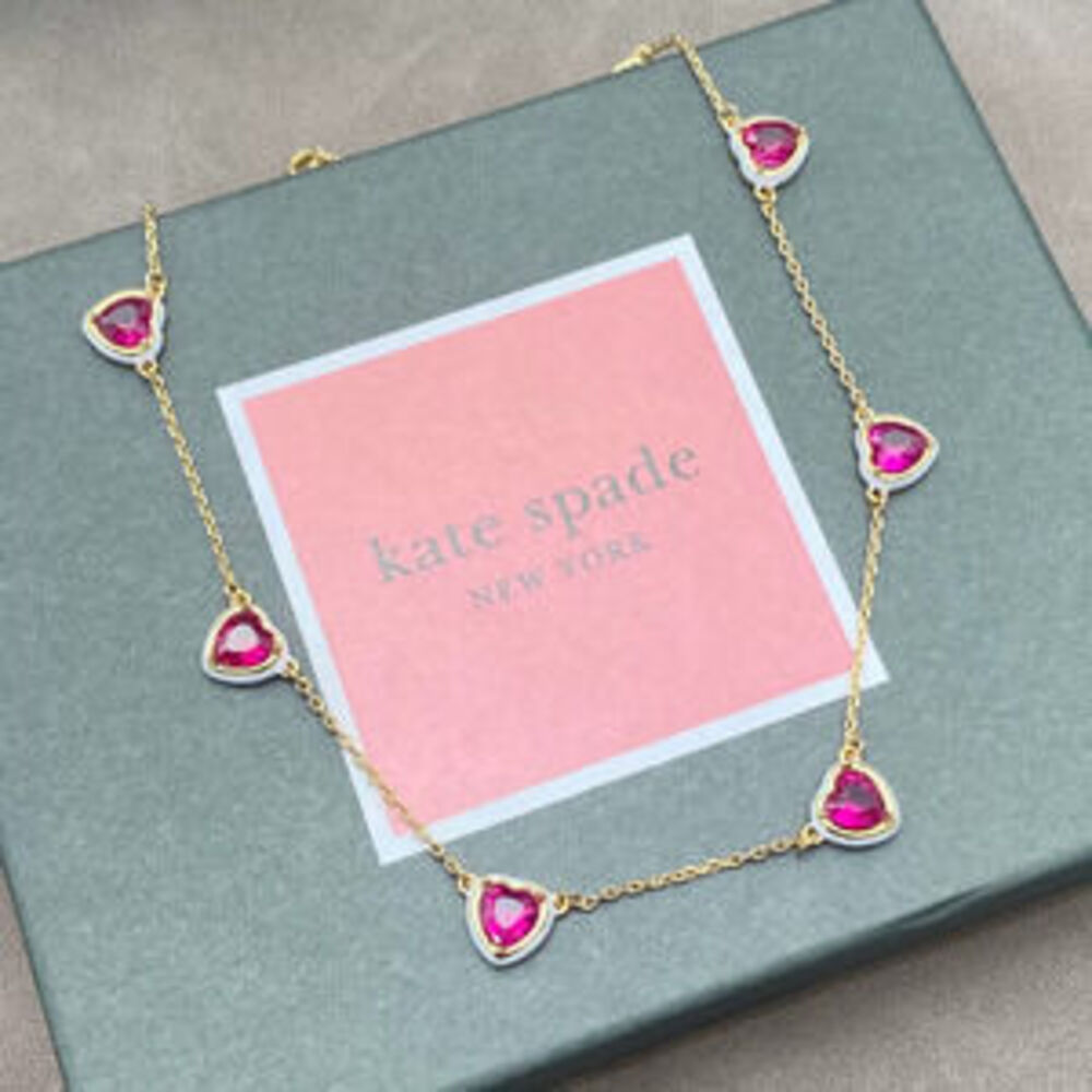 kate spade White Enamel Ruby Heart Necklace